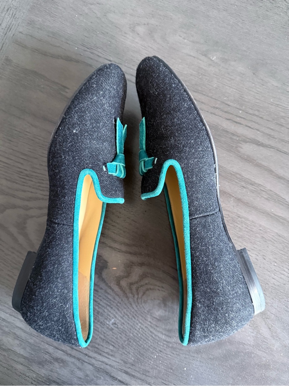 Cole Haan Women’s Tassel Smoking Loafers Blue Wool Teal Trim Size 10B - Picture 4 of 10